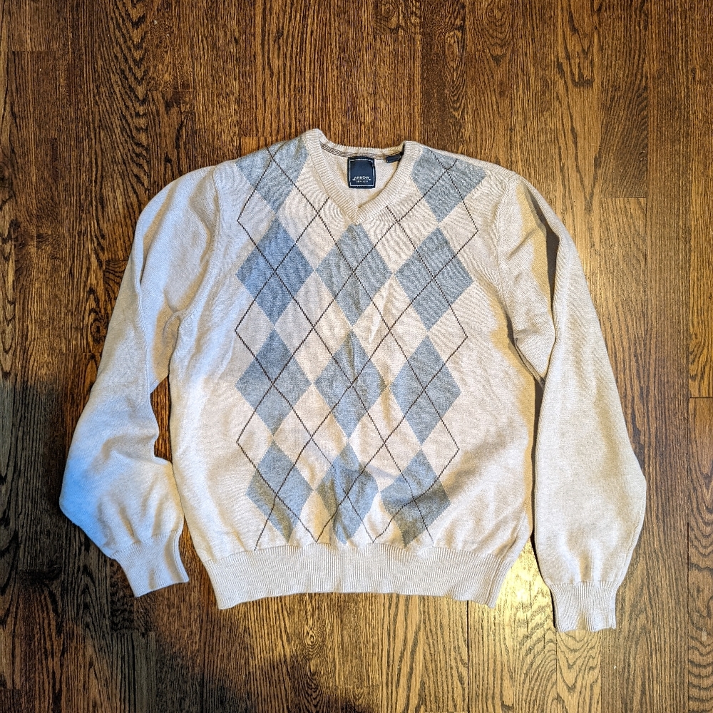 Arrow Argyle Men's Sweater S/P Cream and Blue
